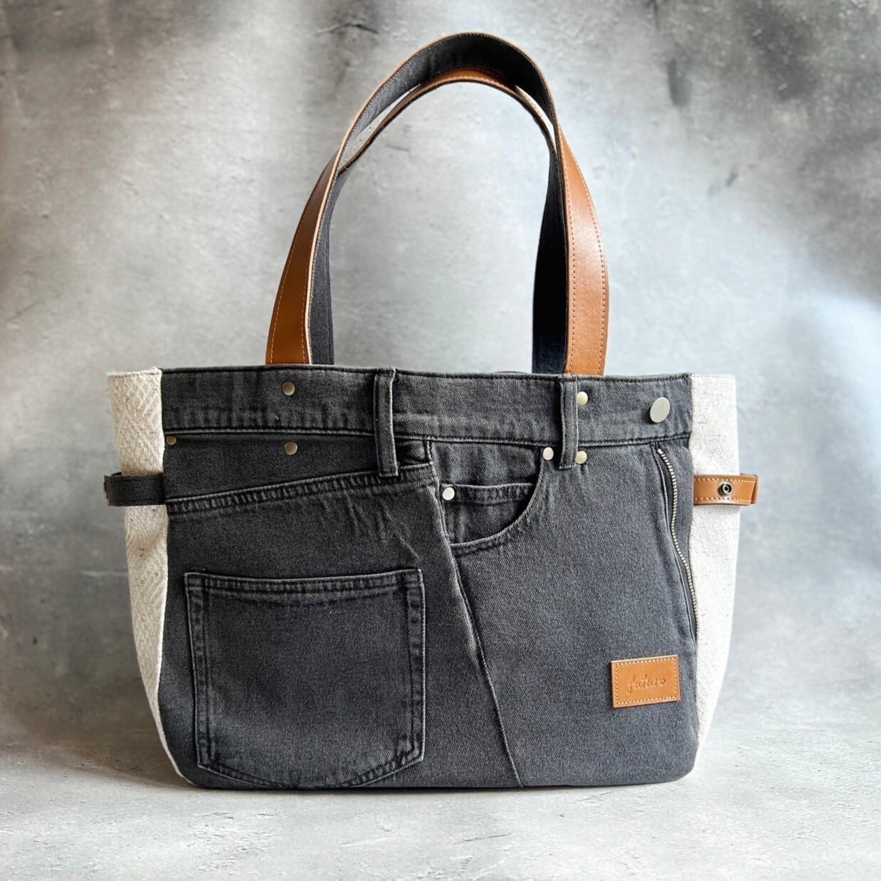 デニムリメイクバッグ(L)No.499☆ハンドバッグ マザーズバッグ 塩辛 デニムリメイクバッグ(L)No.499☆ハンドバッグ マザーズバッグ 塩辛