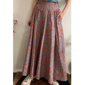 70’s Vintage skirt Grey Red abstract print Maxi skirt