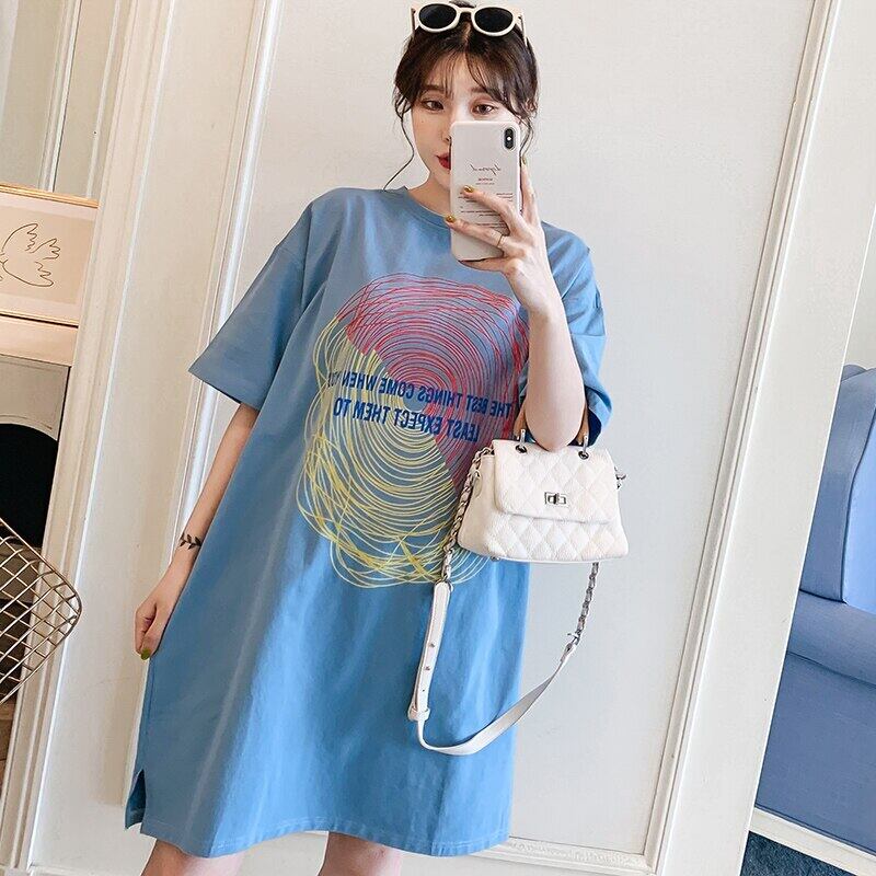 【新作】【送料無料】 2020マタニティ服Oネックルーズプラスサイズ妊娠中のドレス服妊娠中の女性花柄ママドレス 大きめサイズ AL expec375764869304