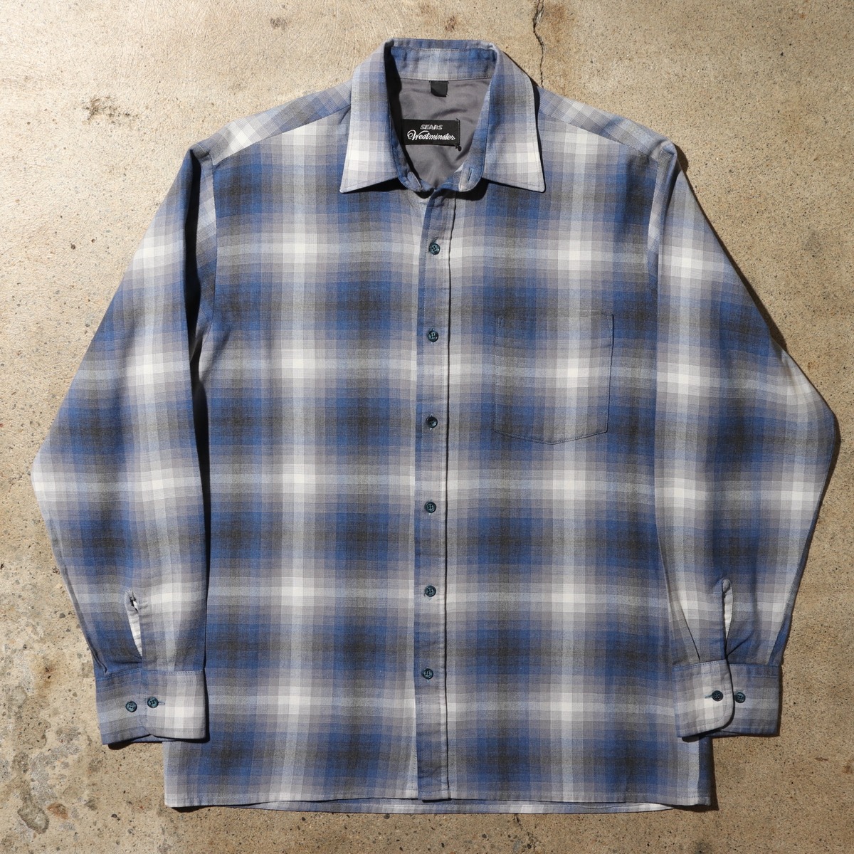 美品 XL 70s 80s オンブレチェックシャツ sears シアーズ 長袖 ombre  