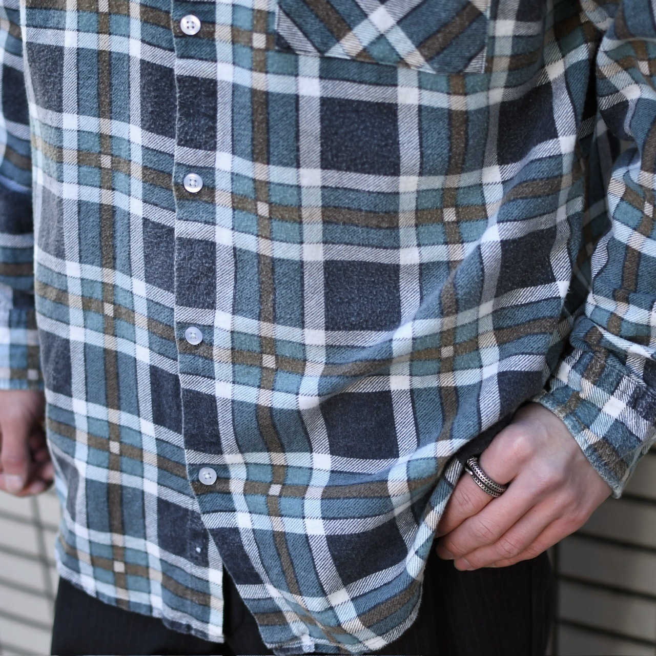 cotton light flannel check shirt blue