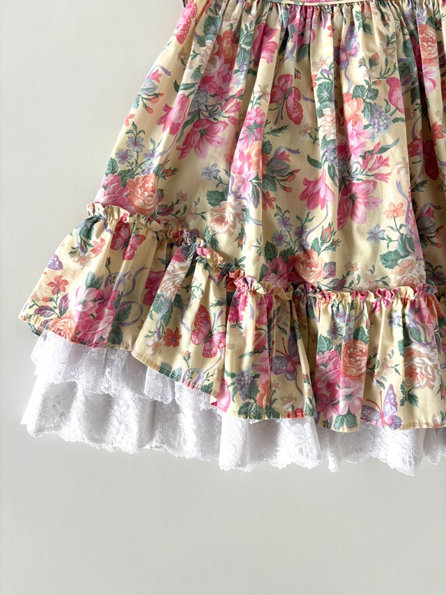 【4-5T相当・vintage】フローラルレースdress