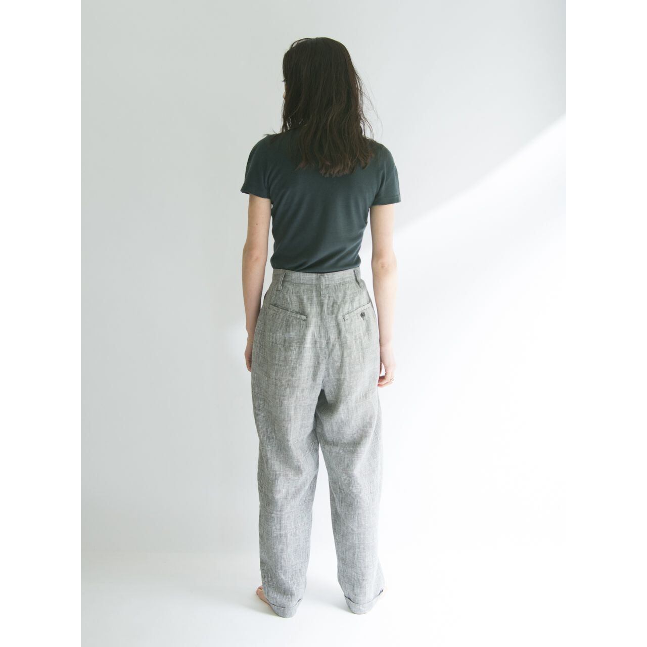 【Unknown brand】2tuck glen check linen trousers（2タックグレンチェックリネントラウザーズ パンツ）3d