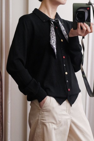 multi button scarf  knit black