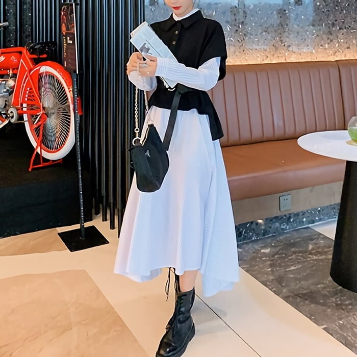 送料無料】 ワンピース×ニットベスト 2点セット セットアップ