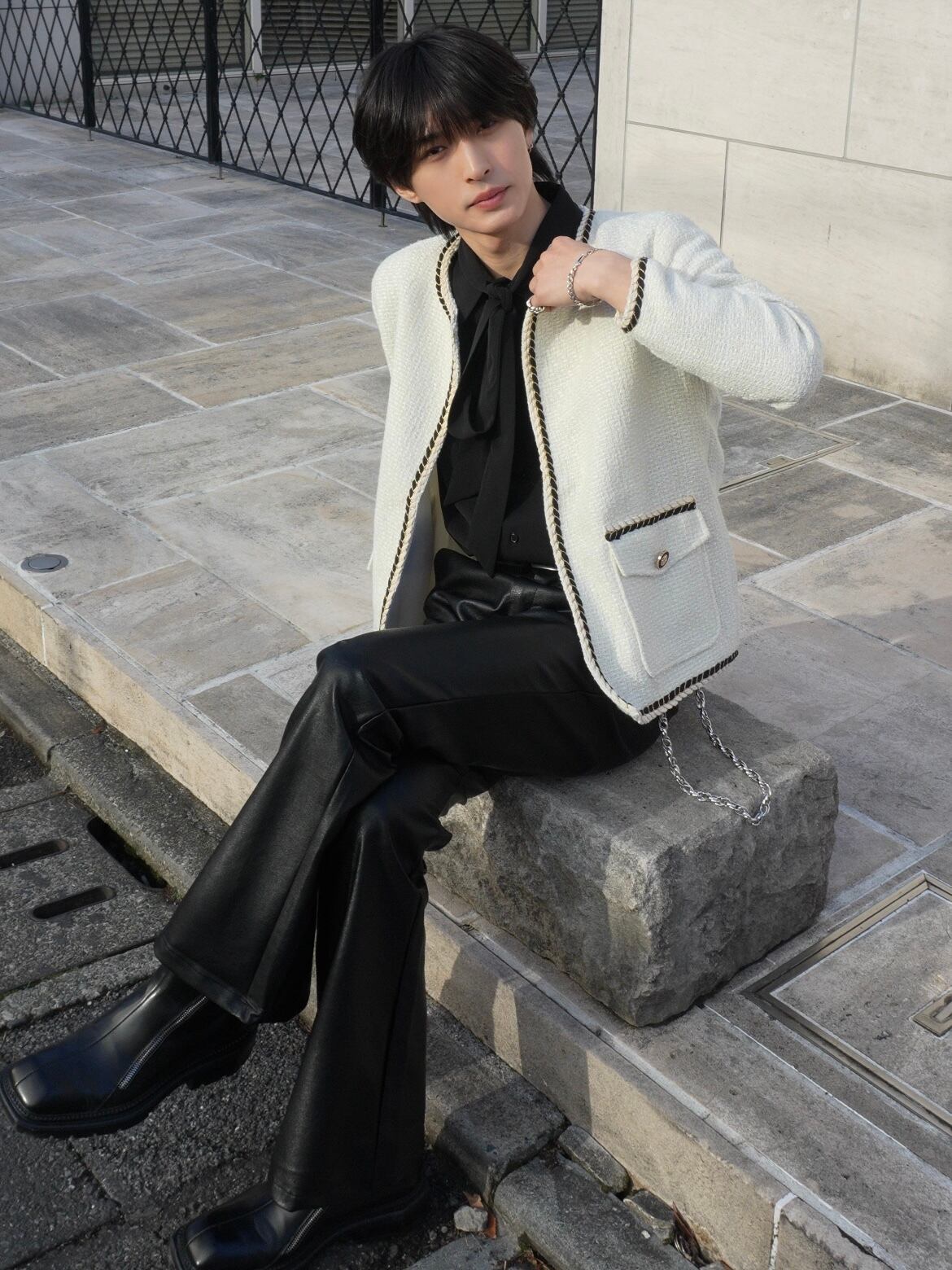 韓国風 メンズシンプルモノトーンデザインツイードジャケットalude tweed 韓国風 メンズシンプルモノトーンデザインツイードジャケットtweed alude