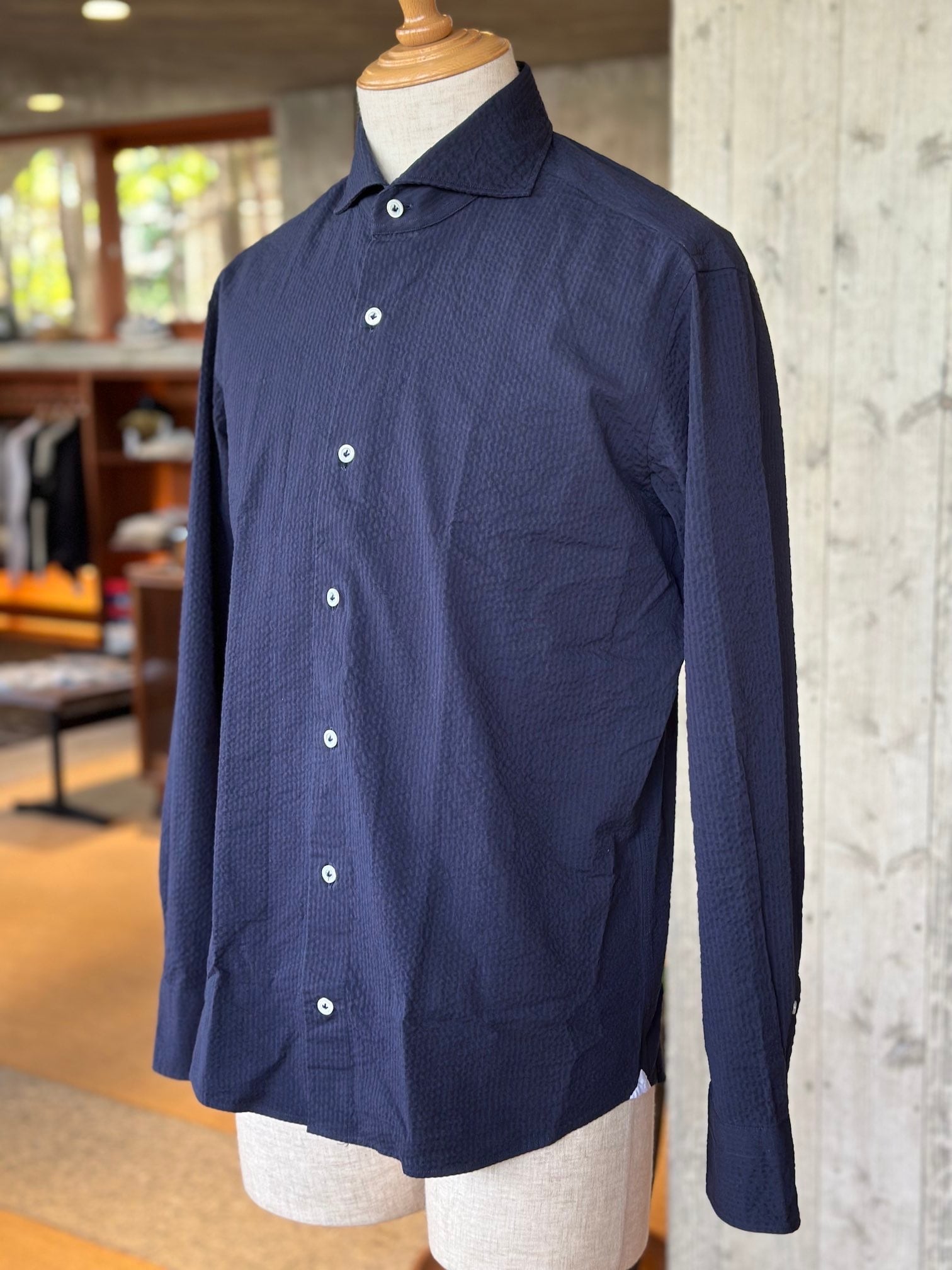 GIANNETTO / コットンストレッチシアサッカーカッタウェイシャツ