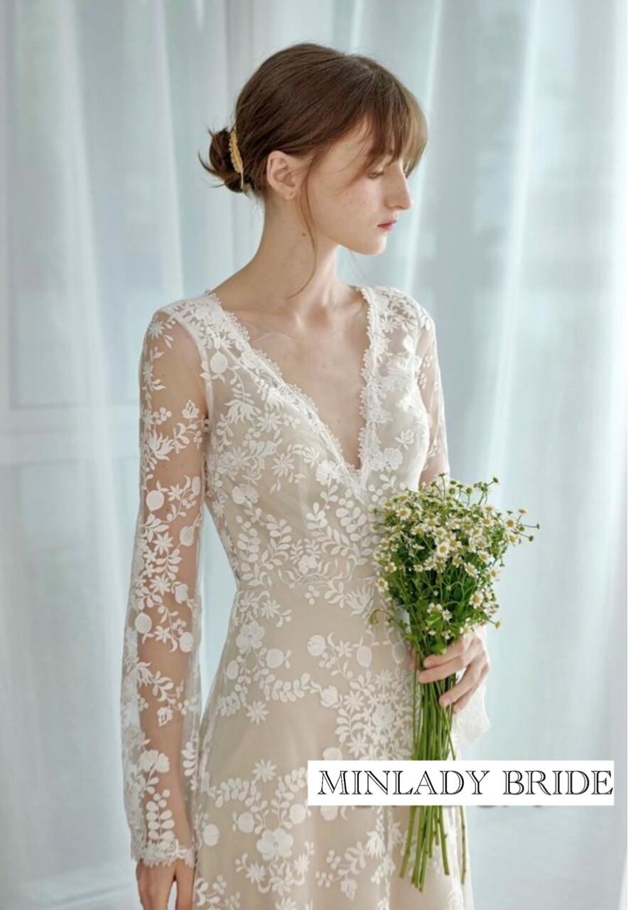 総レース 袖付き バックコンシャス ウェディングドレス | MINLADY BRIDE