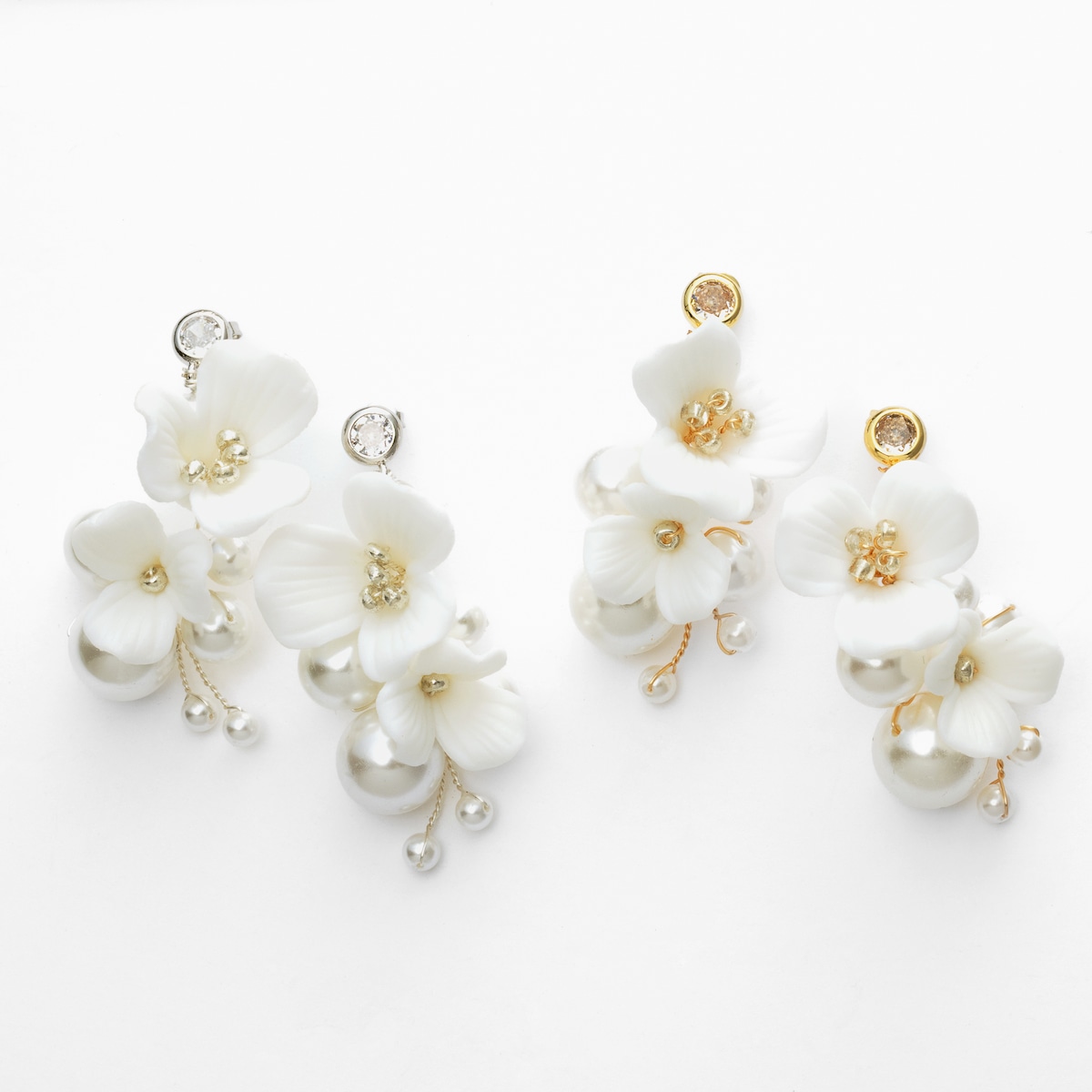 E-125 White Flower パールピアス Silver/Gold | ウェディング 