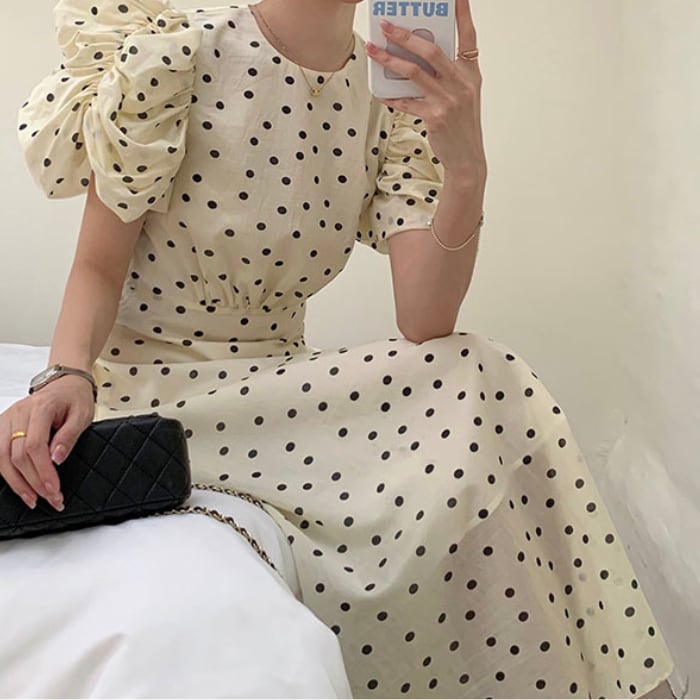 ドット柄 パフスリーブ ワンピース 3412790