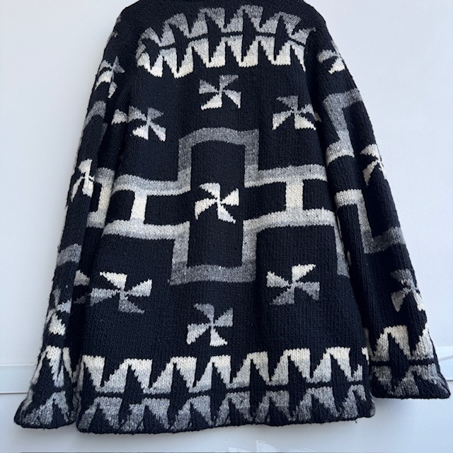 Ralph Lauren ラルフローレン ハンドニットカーディガン 80s〜90s 風車柄 コンチョ 革紐 ブラック ヴィンテージ古着 M 画像3