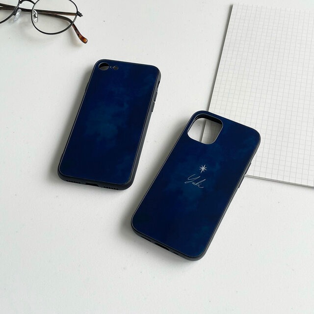 紺碧の星空スマホケース 水彩 油彩 グラデーション オーダーメイド 名入れ Iphoneケース スマホカバー Babyselect