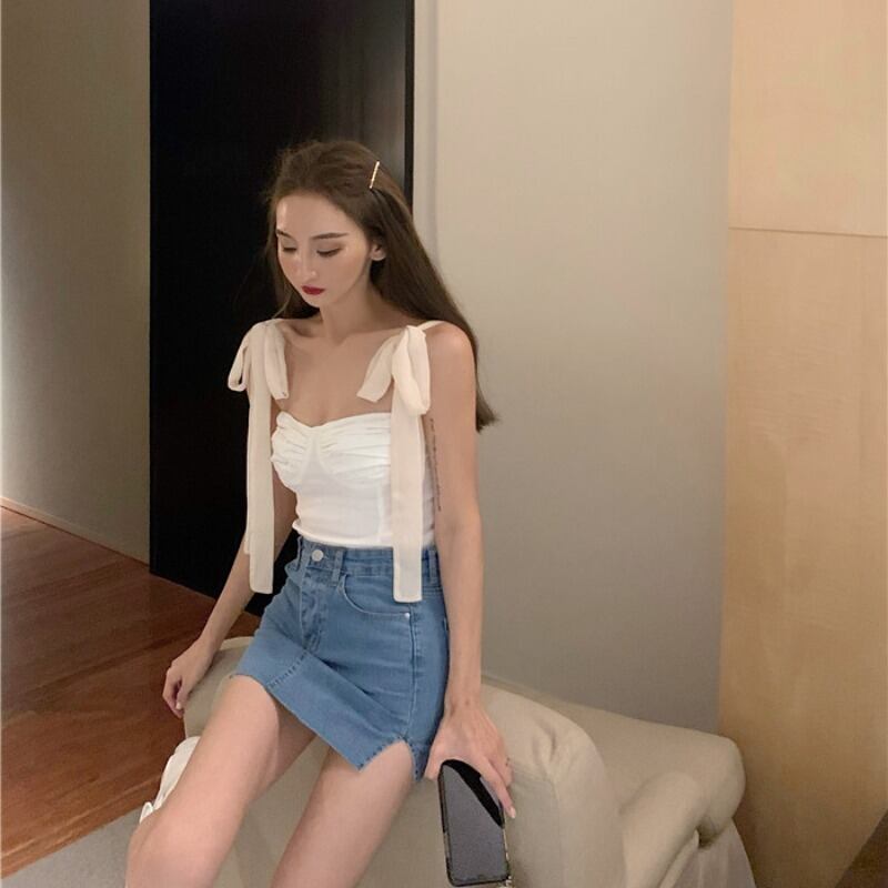 オールマッチのチューブトップは、レディースサマーレースアップベスト2020の新しいボトミングトップの内側と外側に黒い小さなサスペンダーを着用します ブラックストロベリース31289457369