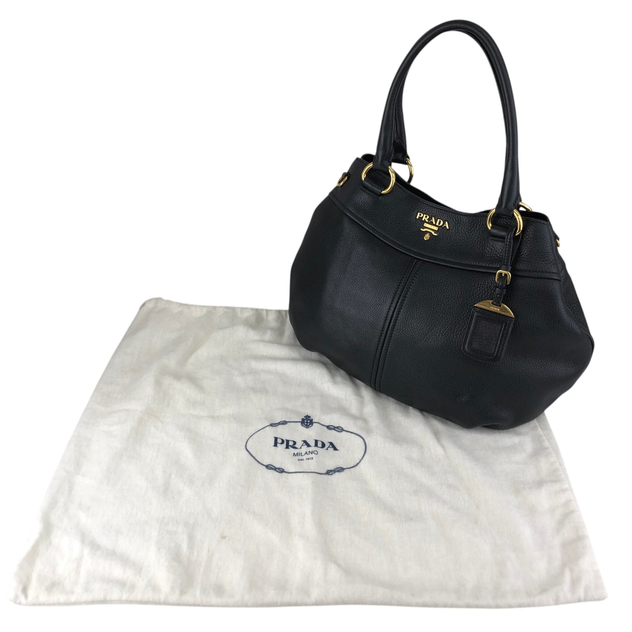 PRADA プラダ ハンドバッグ ブラック ロゴ レザー vintage