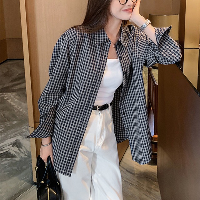 オーバーサイズチェック柄ボタンダウンシャツ　W00147