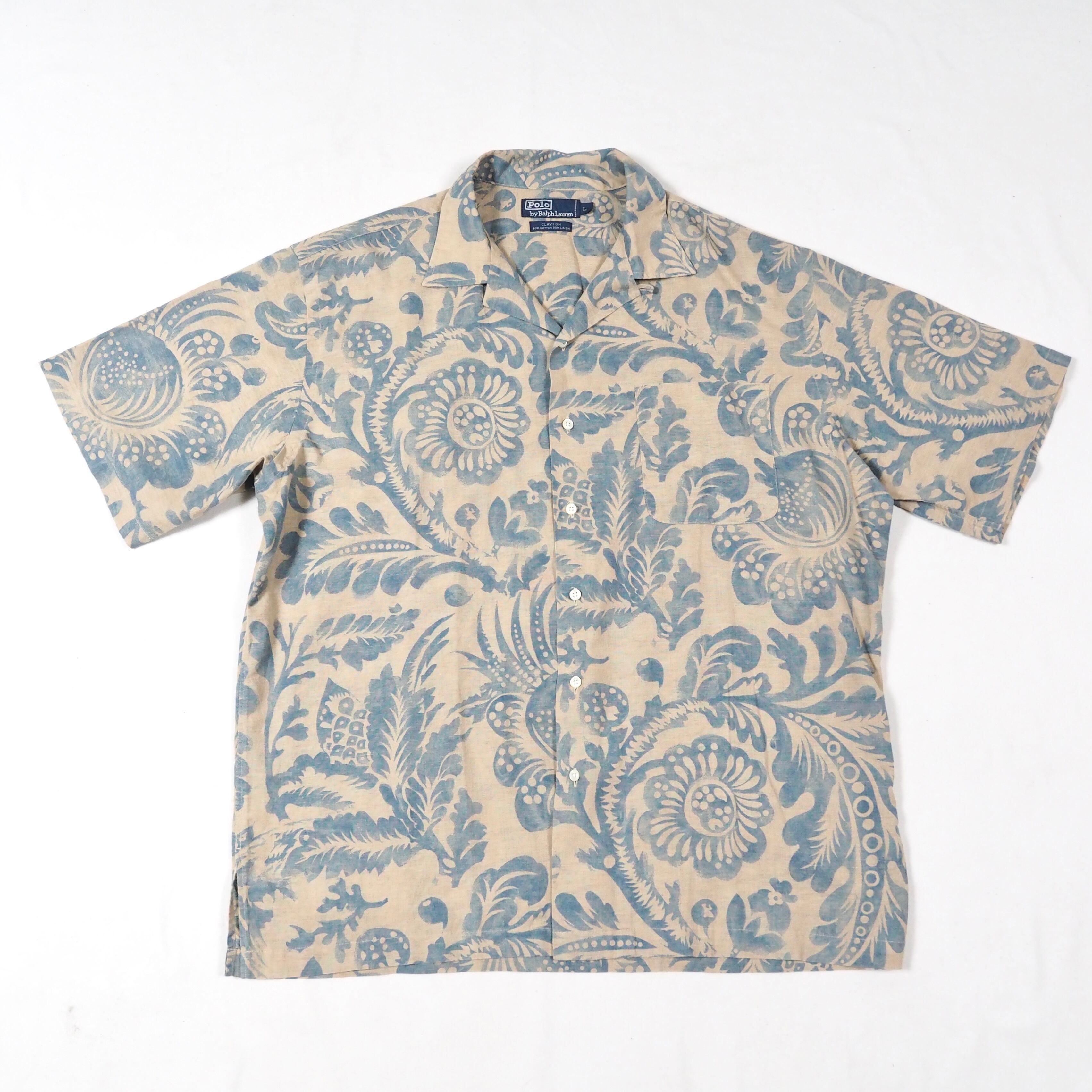 Polo by Ralph Lauren【CLAYTON】Cotton/Linen open collar s/s shirt Beige L