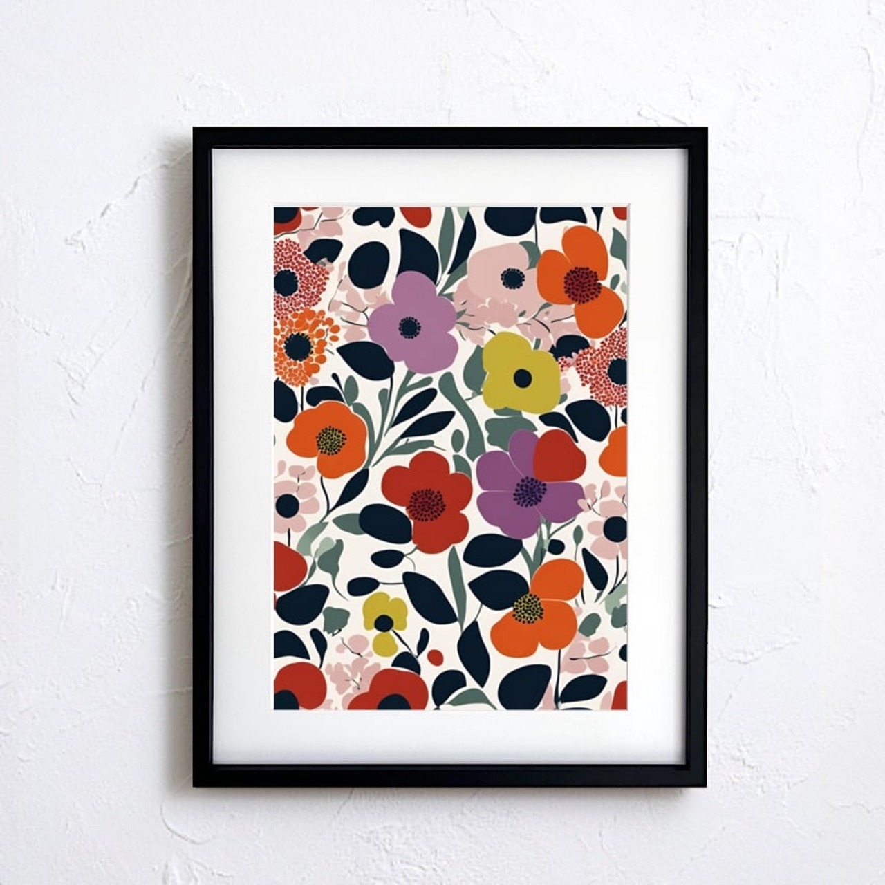 Resonance｜マリメッコ風ボタニカルアートポスター｜花々の調和を描く北欧デザイン｜ミニマル空間に映える一枚｜A2ポスター