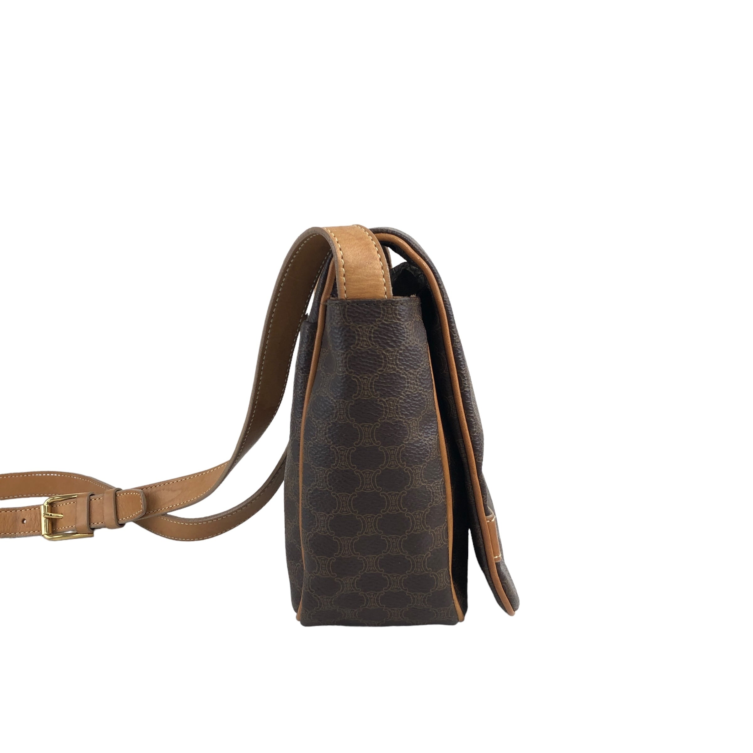 CELINE セリーヌ マカダム ショルダーバッグ ブラウン ロゴ フラップ