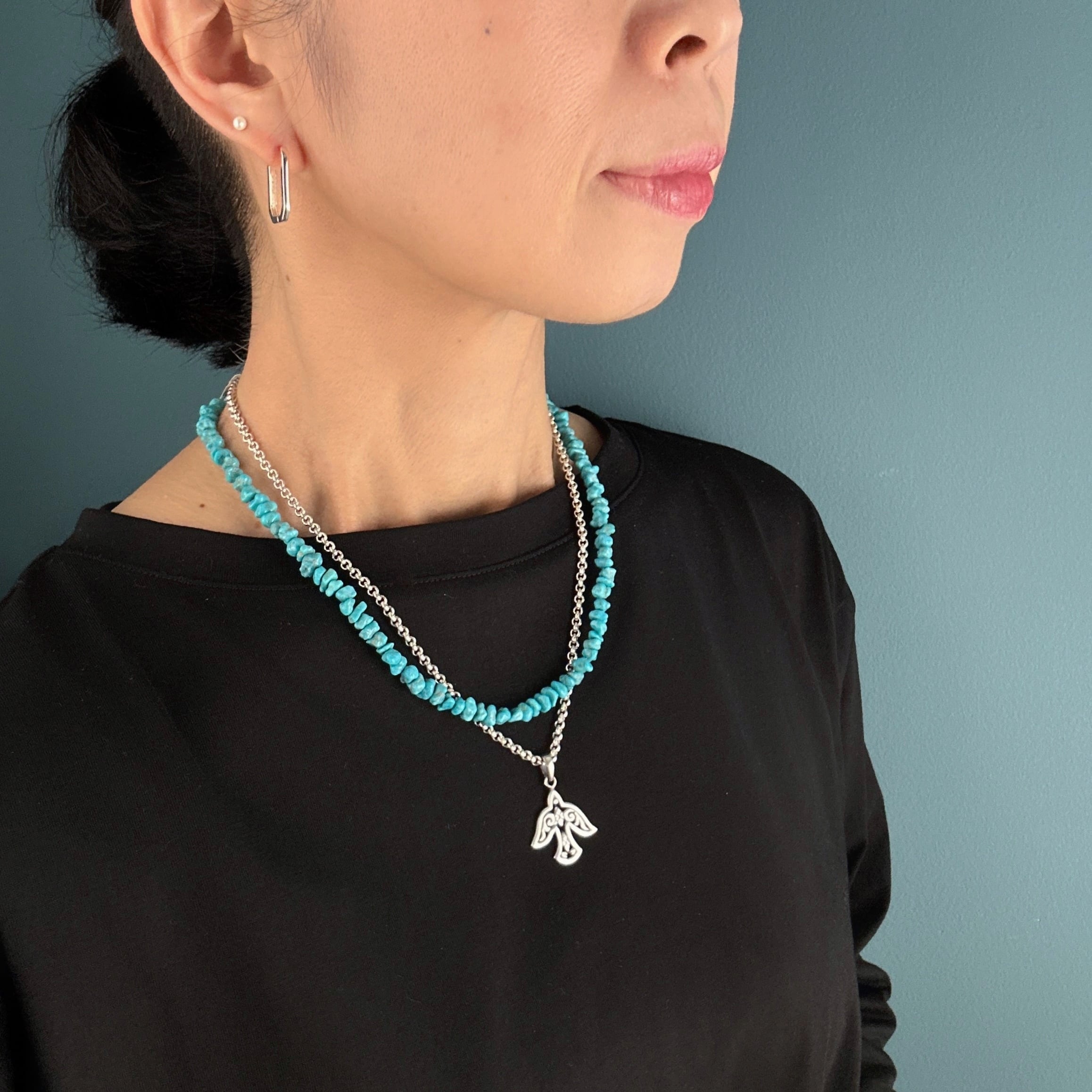 Indian Jewelry》ナゲット シェイプ ターコイズ 一連 ネックレス 45cm