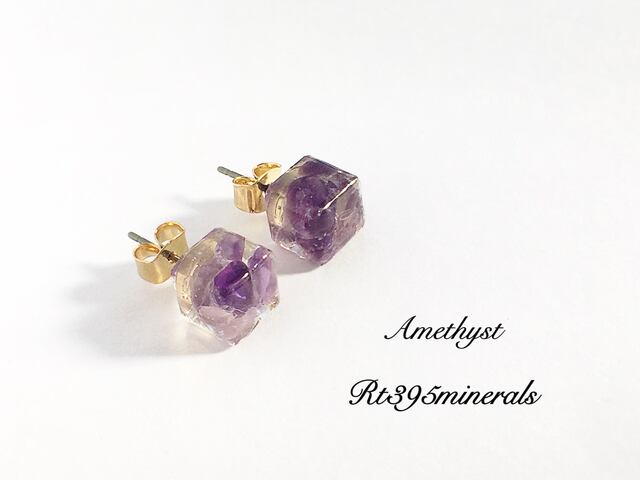 プリティ アメジスト 天然石キューブピアス 鉱物 天然石 American Minerals Gemmy You