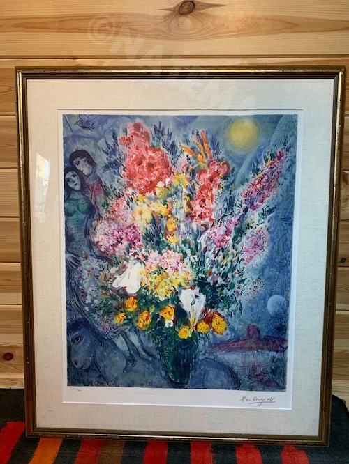 マルク シャガール 「ブーケ ドゥ フルール」天に捧げる花束 マルク・シャガール Marc Chagall「天に捧げる花束」 リトグラフ 刷り込みサイン 額装 316/500 絵画 25号 odd-00057