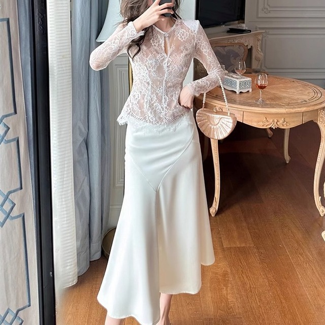 Lace Long Sleeve Top Mermaid Skirt(2color)　　V2907