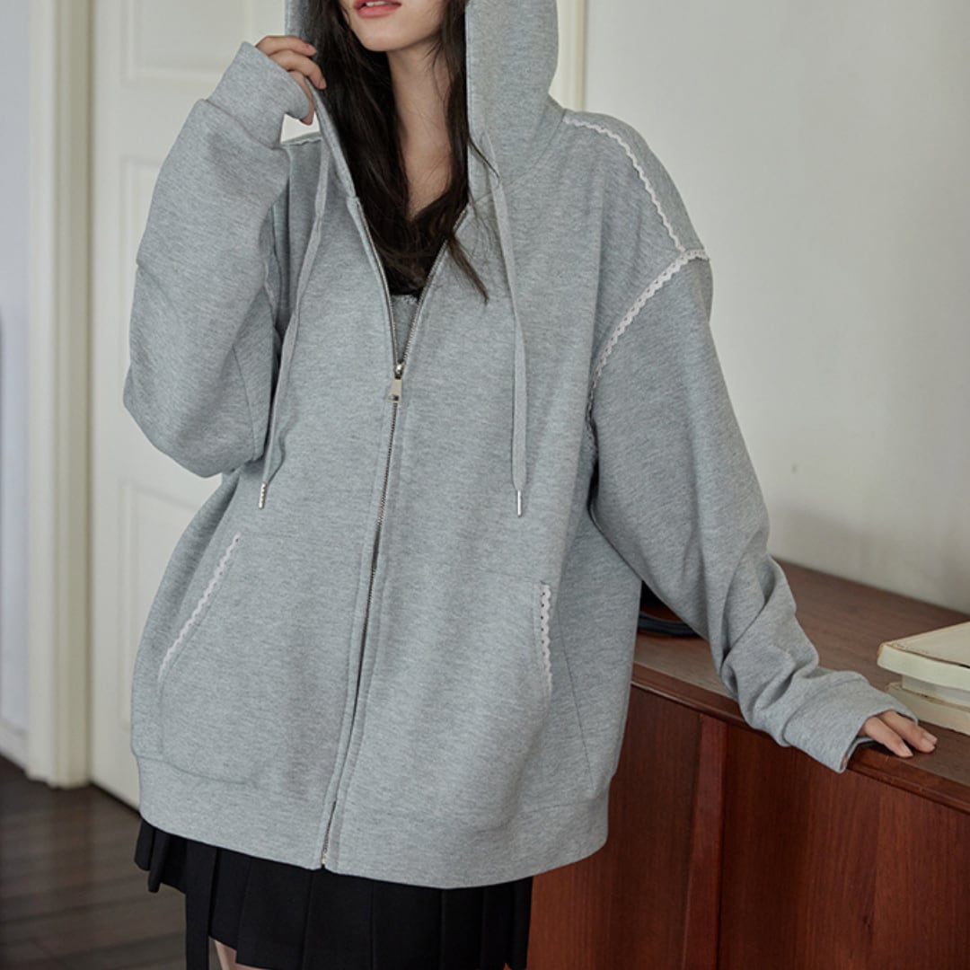 fashionable gray zippered hood