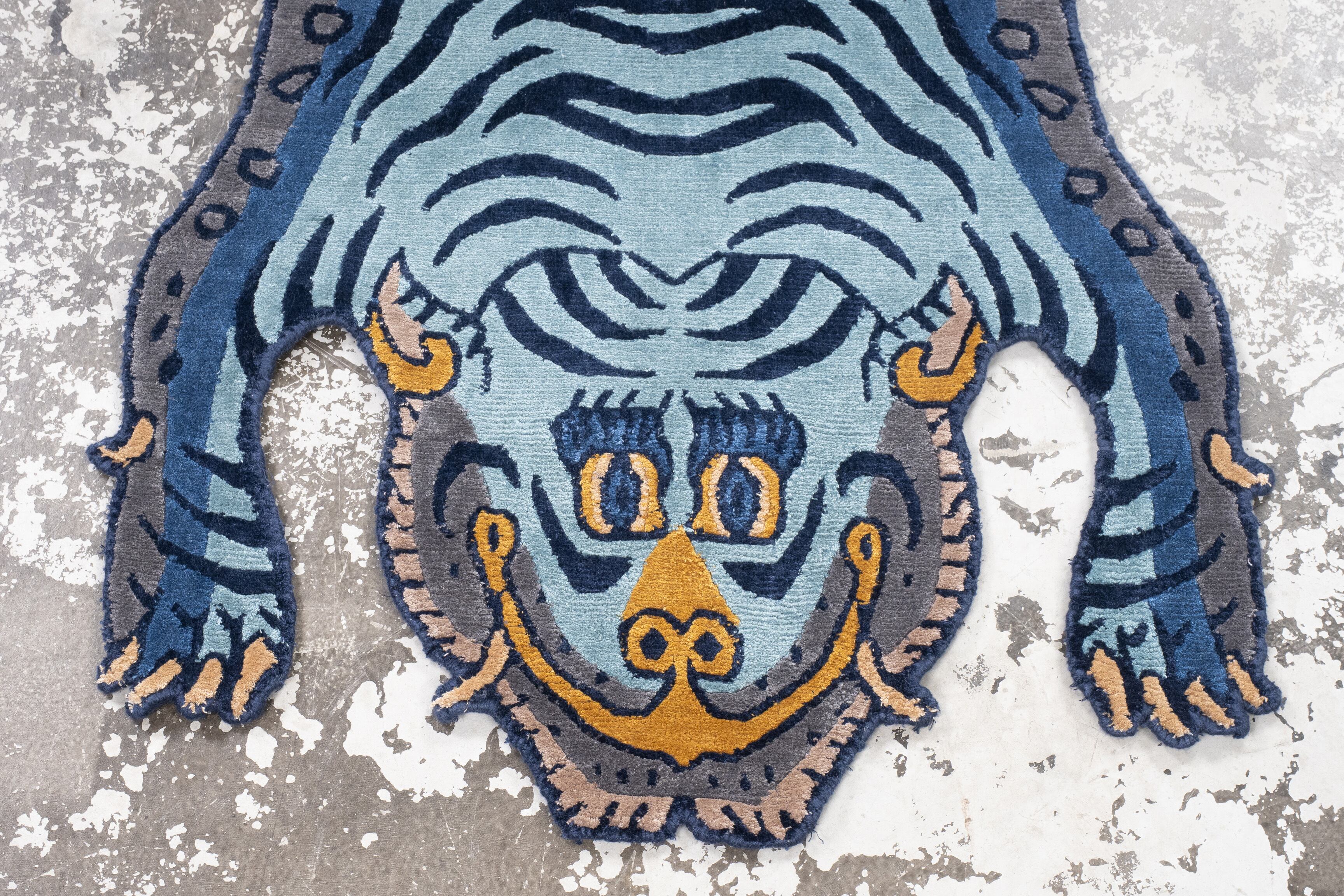 【一点物 本物 】チベタンタイガー シルク100%縦約95cm Tibetan Tiger Rug 《Sサイズ•シルク103》チベタンタイガーラグ