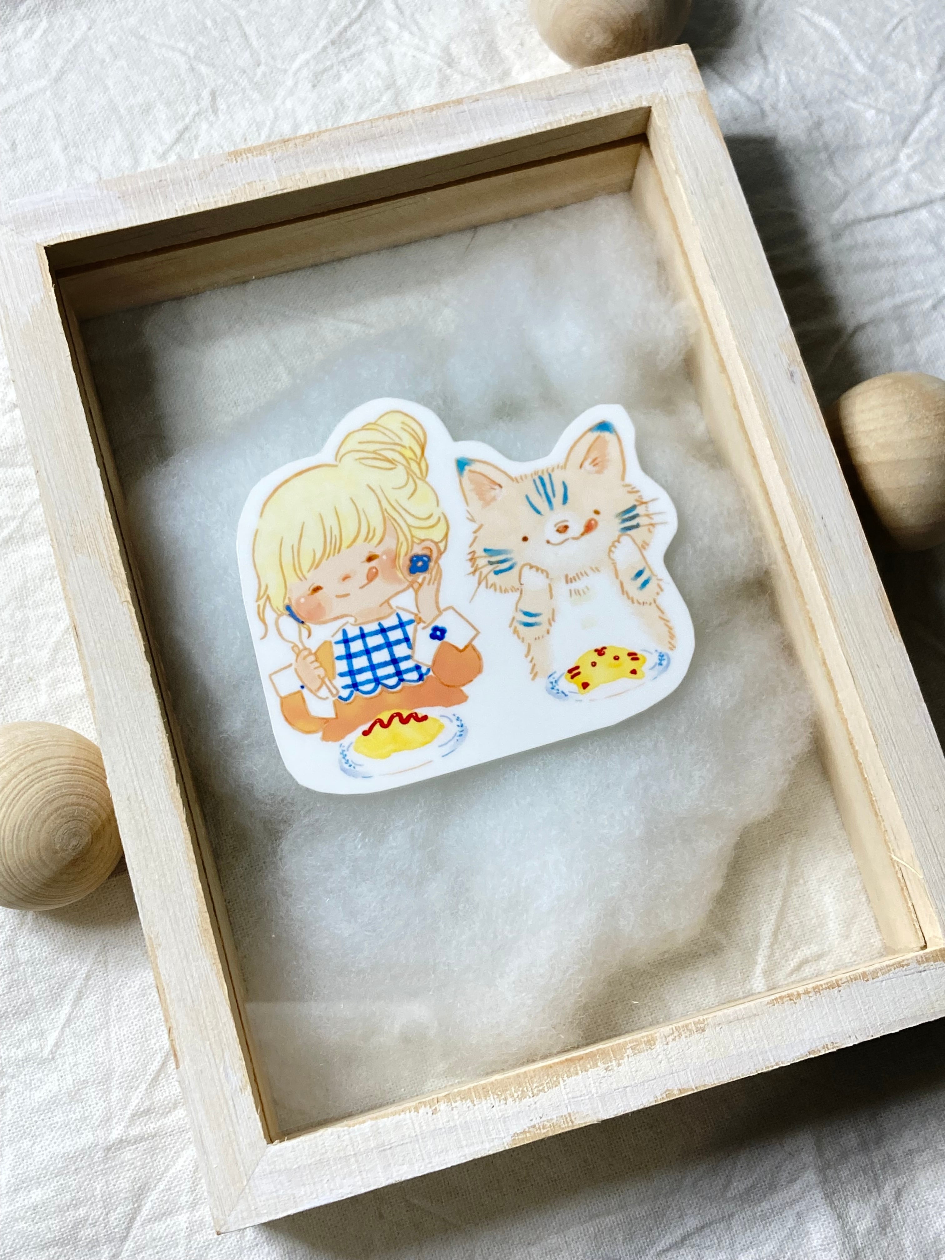 ステッカー◎猫とオムライス