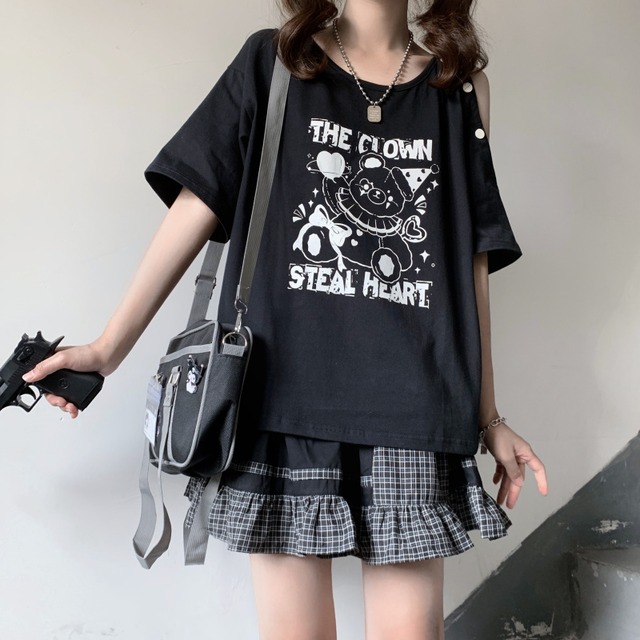 SEASONZ Tシャツ 半袖 ワンショル 英字ロゴ 地雷系 病み可愛い ストリート系 ろりぃた服