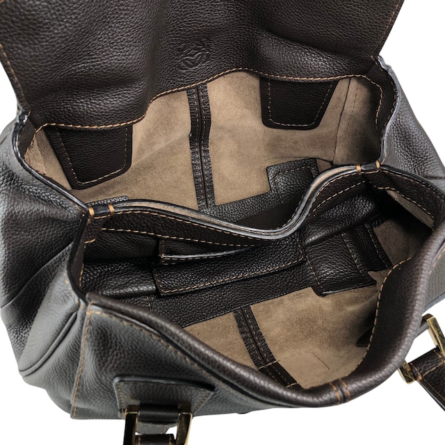 LOEWE ロエベ ハンドバッグ ブラウン 型押しロゴ レザー フラップ vintage ヴィンテージ オールド s7e7fm