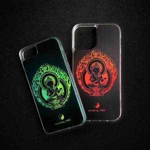 不動明王 ネオンサンド iPhoneケース［グリーン／オレンジ］〈仏像スマホケース〉