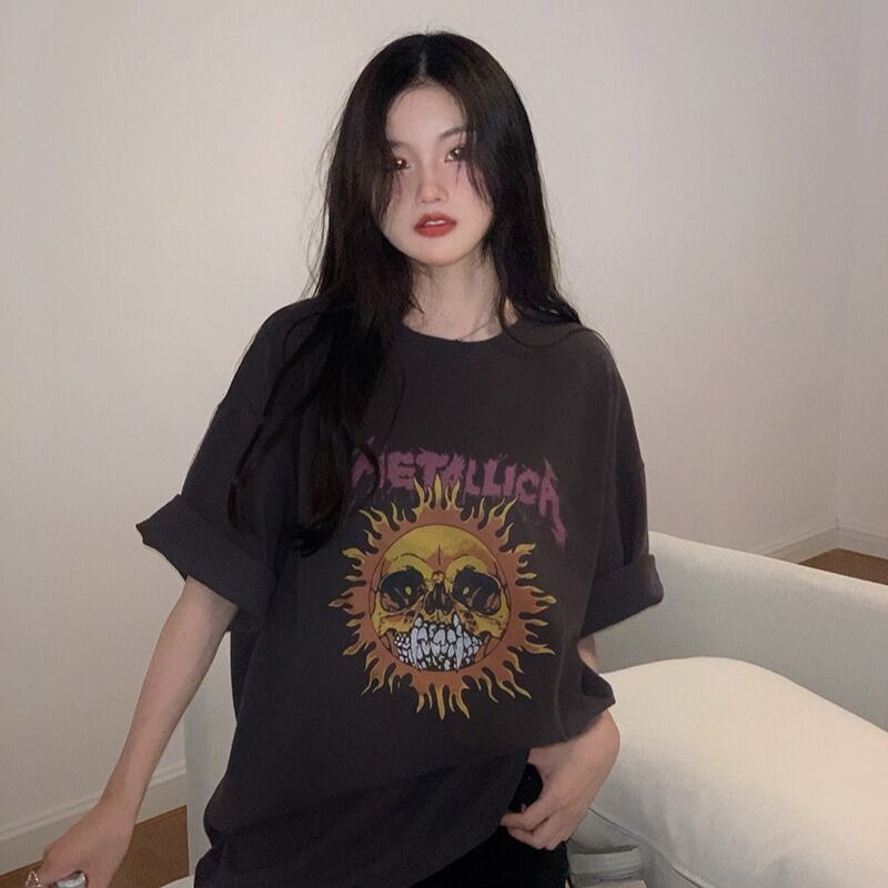 プリントTシャツ レディースサマースタンダードスタイルルーズスリムトップス レトロ かわいい 夏物 YY-ファッション79468195381