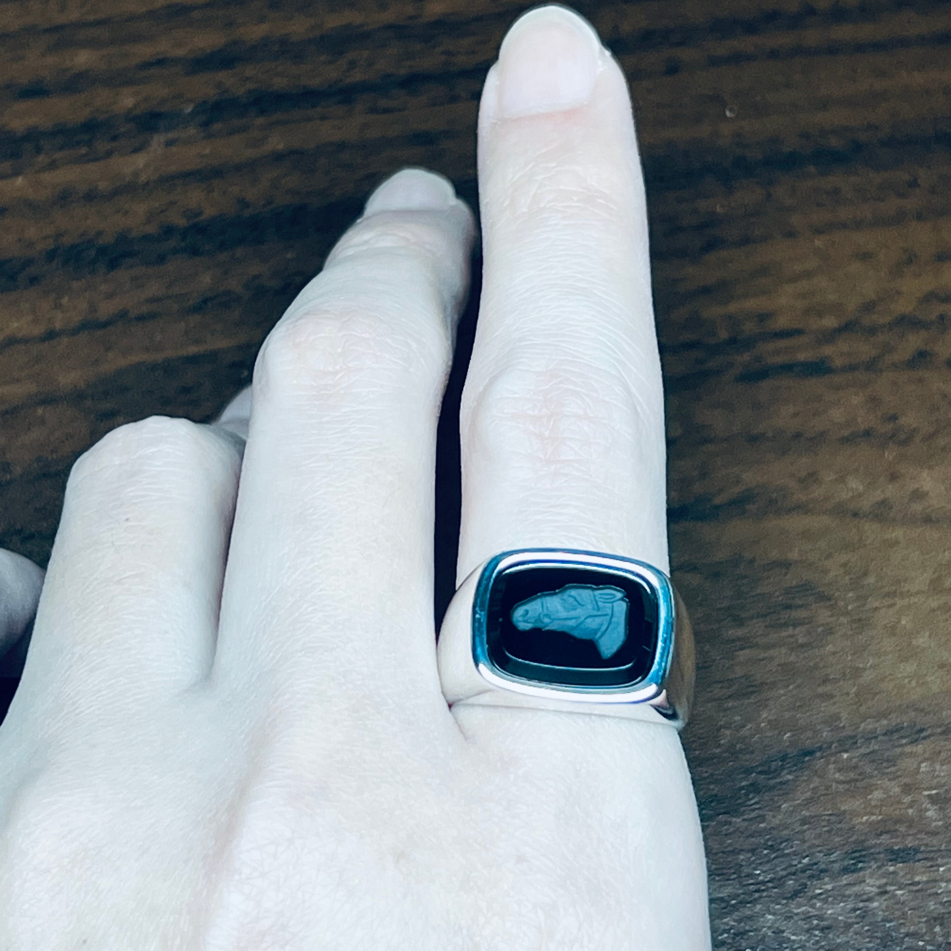 HERMES Chevauchée Black Onyx Ring Sterling Silver | エルメス 