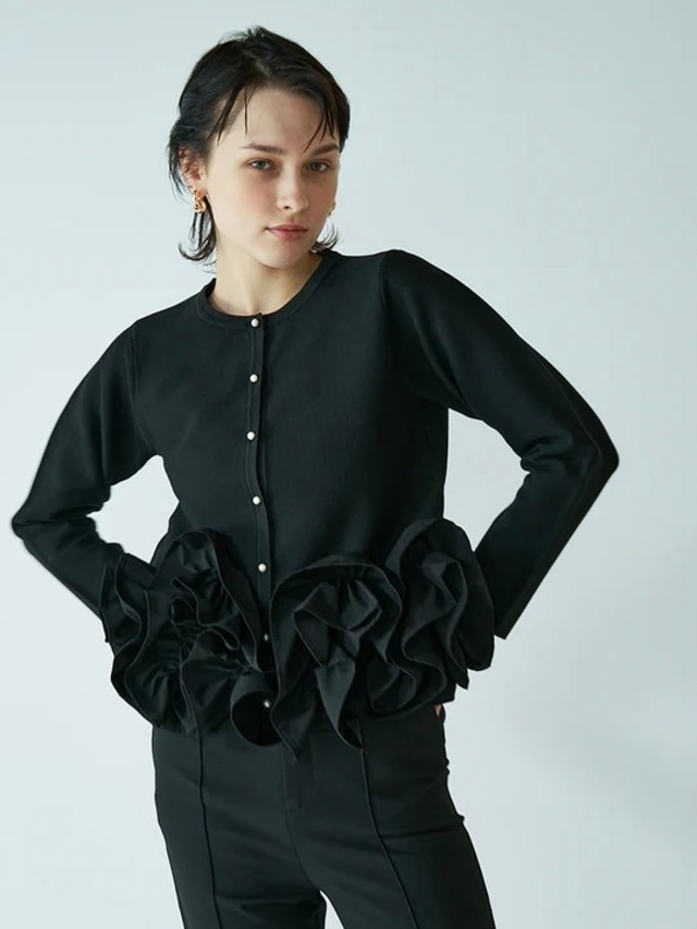 ペタルフリルカーディガン｜ブラック｜Mewl