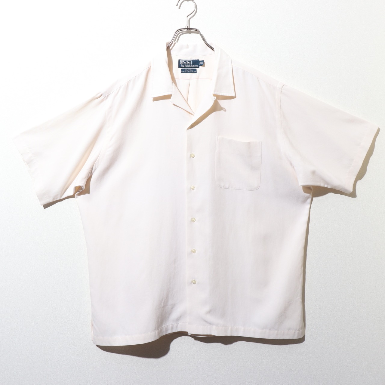 Deadstock XL 完全無地 シルクコットン オフホワイト Caldwell Polo Ralph Lauren ポロラルフローレン 半袖開襟シャツ