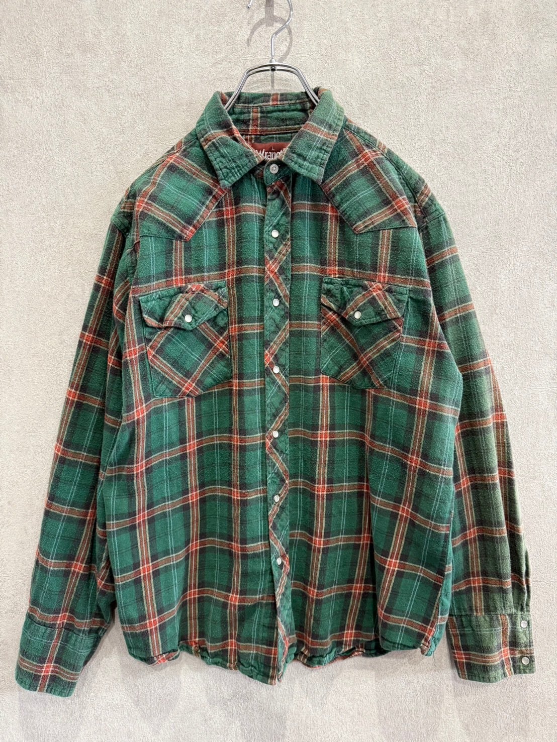 Wrangler ウエスタンシャツ グリーン L 両胸ポケット 古着 90年代