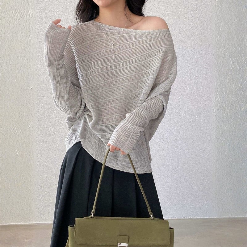 オフショルダー ドルマンスリーブ ニットプルオーバー ◆7color 204576