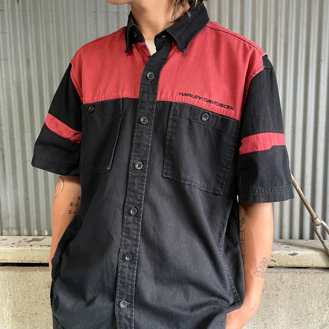 Harley-Davidson ハーレーダビッドソン ロゴ刺繍 メッシュ切替 半袖 