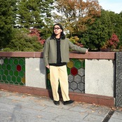 INTERIM / HEAVY DOUBLE FACED MELANGE WOOL FELT DEADSTOCK LEATHER COLLAR HARRINGTON JACKET