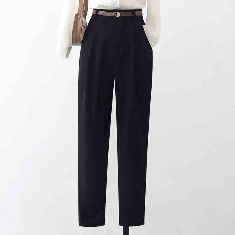 ベルト付きタックダブル裾ストレートパンツ E00383