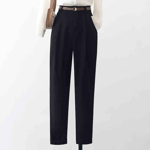 ベルト付きタックダブル裾ストレートパンツ E00383