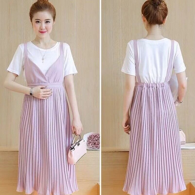 【新作】【送料無料】 夏の母乳育児マタニティドレスプリーツストラップナーシングドレスツーピース半袖マタニティドレスピンク妊娠ドレス サマー 夏物 AL expec3155169719