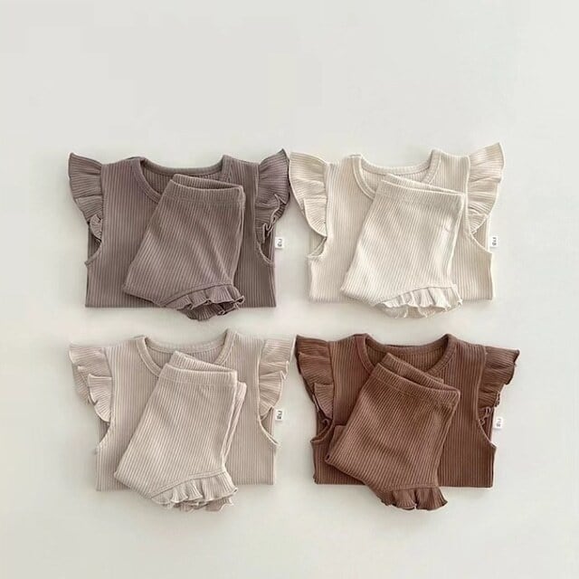 【BABY】韓国風 フリルナチュラルリブセットアップ