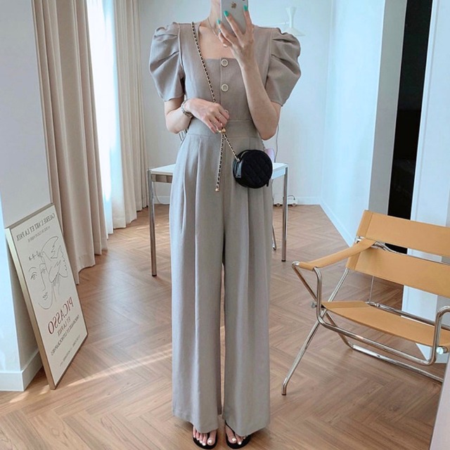 パフスリーブフロントボタンジャンプスーツ　2color　00363