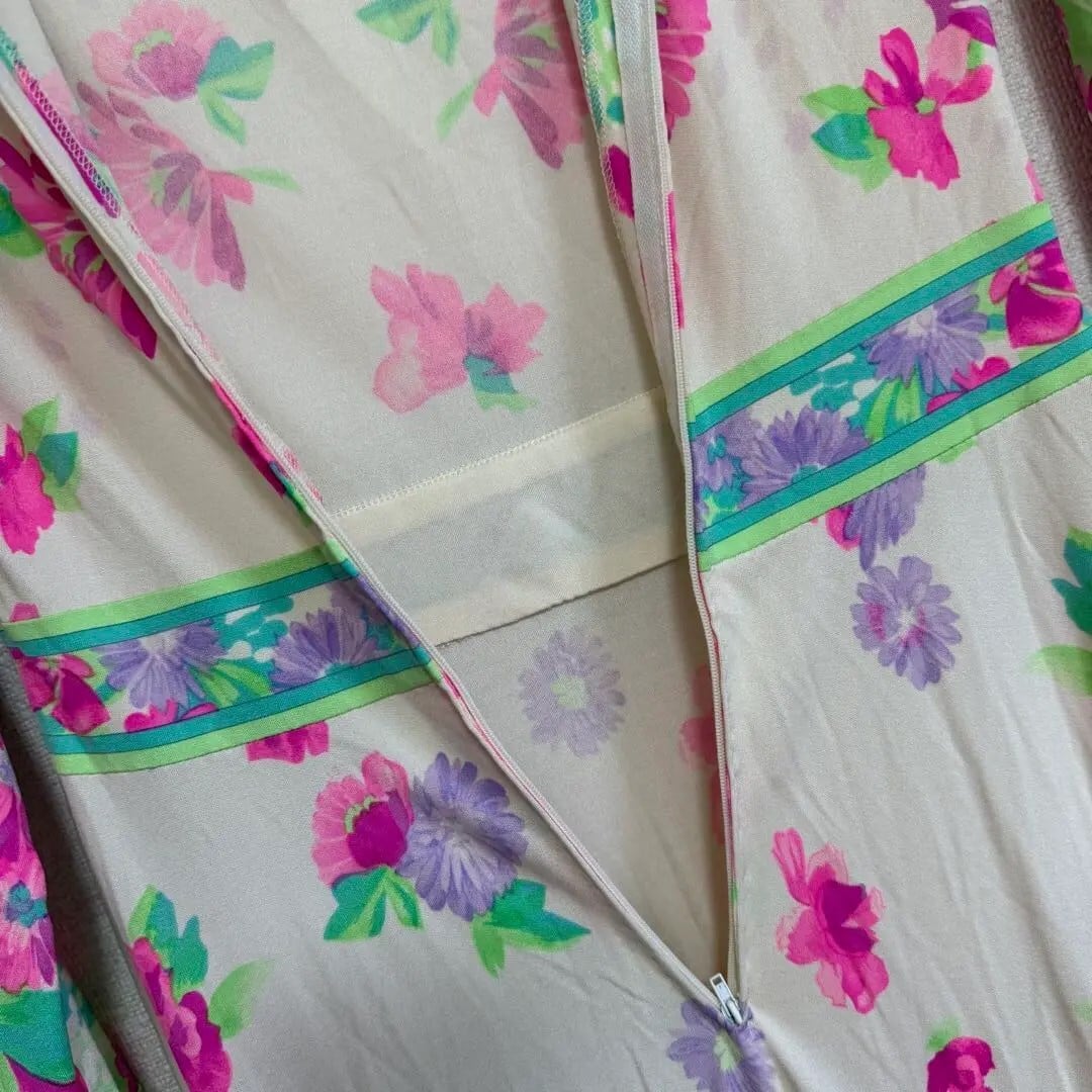 LEONARD☆シルク100％☆マキシ丈ワンピース☆花柄トリム☆