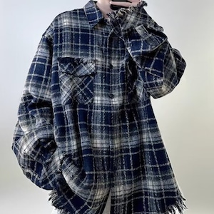 フリンジチェックシャツ bt1363【韓国メンズファッション】