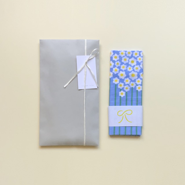 【ギフトセット】 水仙てぬぐい ブルー +メッセージカード