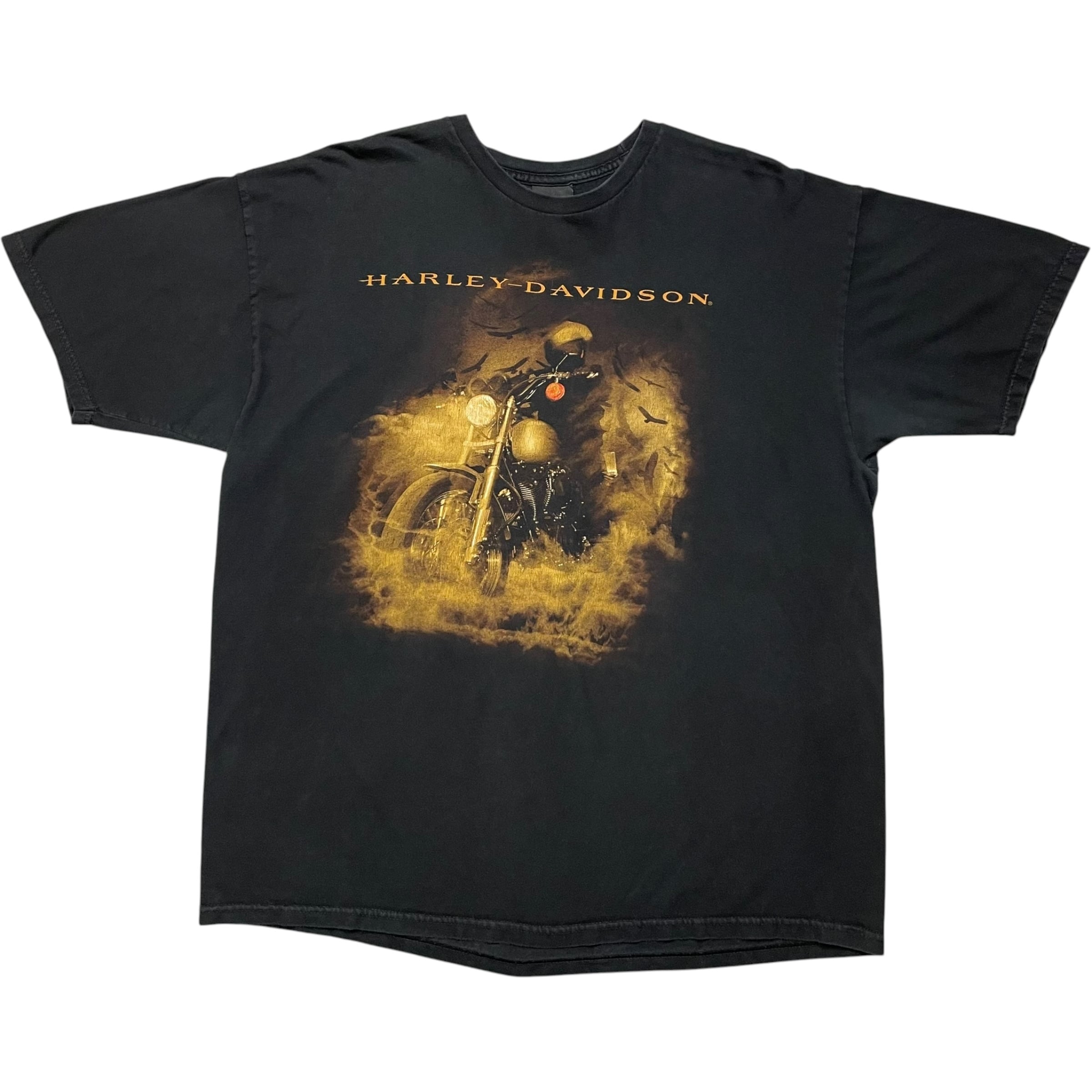《XL》 Harley-Davidson ハーレーダビッドソン Tシャツ ブラック プリントデザイン プリント割れ有 フェード no.10202