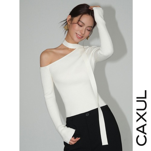 Choker One Shoulder Rib Knit Top/3color